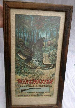 VTG WINCHESTER GUNS EMBOSSED METAL ADVERTISING SIGN AND FRAMED POSTER 4