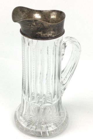 J.  F.  Fradley & Co Sterling Rim Glass Pitcher 1866 - 1936