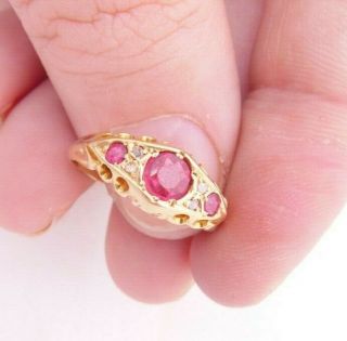 18ct Gold Rose Cut Diamond & Ruby Art Deco Ring,  Chester Jh,  18k 750