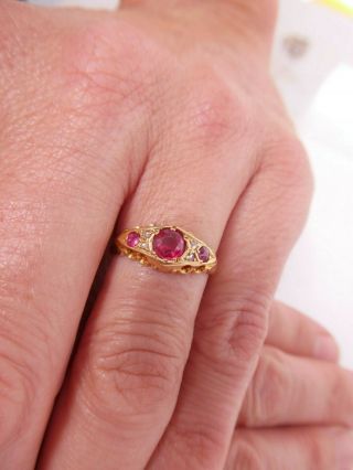 18ct gold rose cut diamond & ruby art deco ring,  Chester JH,  18k 750 4