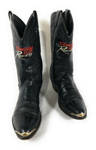 Mens Vintage Black Leather Chevy Racing Cowboy Boots Size 9ee Laredo Man Made