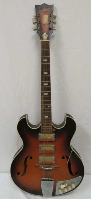 Vintage 1960s Guyatone Musician Sg - M03 Semi Acoustic Guitar F - Hol Hollow Body