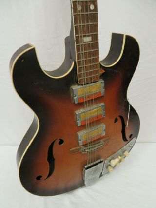 Vintage 1960s Guyatone Musician SG - M03 Semi Acoustic Guitar F - Hol Hollow Body 7