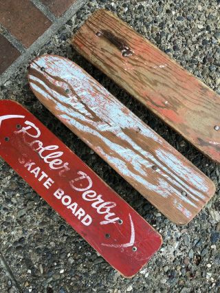 3 Vintage Red Wooden Roller Derby / Skate N Glide Skateboards 2