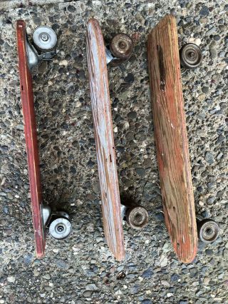 3 Vintage Red Wooden Roller Derby / Skate N Glide Skateboards 3