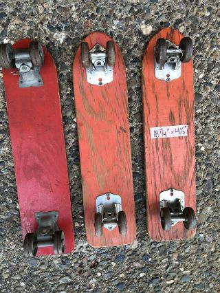 3 Vintage Red Wooden Roller Derby / Skate N Glide Skateboards 5