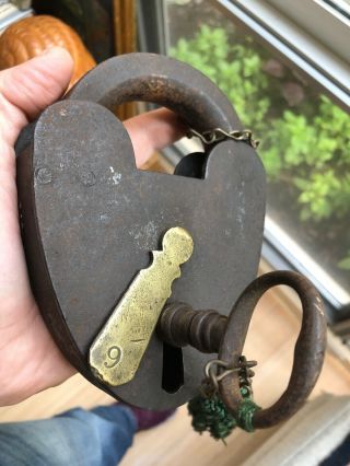 Huge Antique Iron Padlock Lock & Key