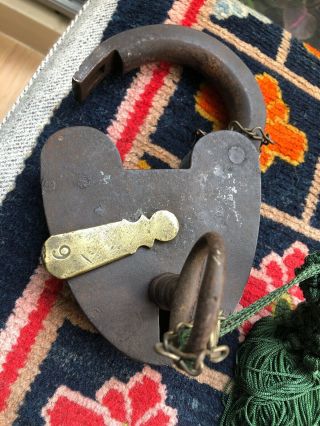 Huge Antique Iron Padlock Lock & Key 4