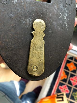 Huge Antique Iron Padlock Lock & Key 7