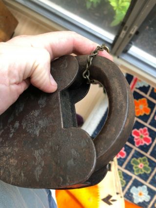 Huge Antique Iron Padlock Lock & Key 8
