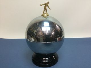 Vintage Chrome Bowling Ball W/a Liquor Dispenser And 6 Shot Glasses.  Art Deco