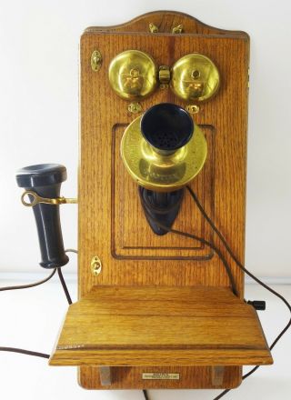 Antique Kellogg Switchboard & Supply Chicago Oak Hand Crank Wall Telephone As - Is