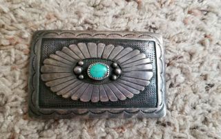 Vintage Sterling Silver Southwestern Style Type Belt Buckle With Turquoise Stone