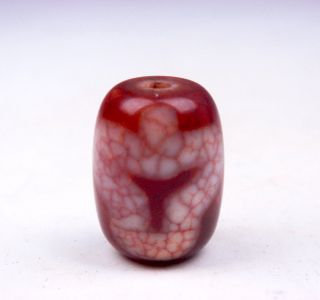 Old Tibetan Agate Cinnabar Crafted Blessing Buddha Pattern Dzi Bead 01031710