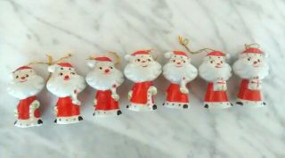 Vintage Holt Howard Set Of 7 Porcelain Santa Claus Ornaments Japan W/stickers