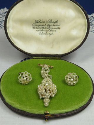 Antique Georgian Seed Pearl Jewellery Earrings & Pendant Drop