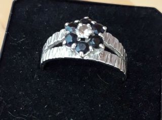 Vintage 9ct White Gold Sapphire And Diamond Ring Size Q