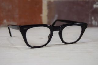 Vintage Uss 4 1/2 - 5 3/4 Military Issue Horned Rim 44 22 Eyeglasses Bifocals
