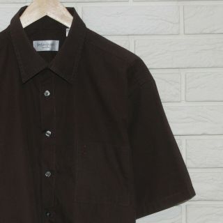 Vintage Ysl Yves Saint Laurent Mens Brown Short Sleeve Shirt Logo Size Xl