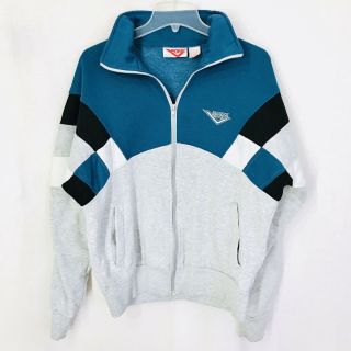 Vintage 80s Pony Colorblock Sweatshirt Jacket Fleece Large Athleisure Teal Black