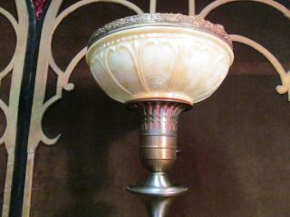 Vintage Torchiere Lamp Electric Floor Light Ornate Cast Glass Shade Exc 5