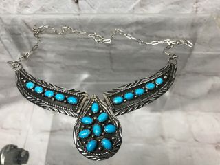 Vintage Navajo ELLA PETER Signed Sterling Silver Turquoise Bar Pendant Necklace 4