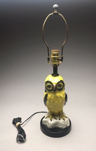 Vintage Yellow Mid Century Mcm Italian Pottery Figural Owl Lamp