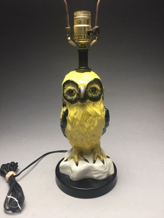 Vintage Yellow Mid Century MCM Italian Pottery Figural Owl Lamp 2