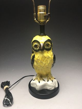 Vintage Yellow Mid Century MCM Italian Pottery Figural Owl Lamp 3