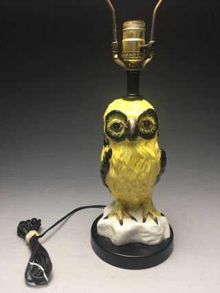 Vintage Yellow Mid Century MCM Italian Pottery Figural Owl Lamp 4