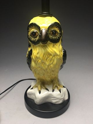 Vintage Yellow Mid Century MCM Italian Pottery Figural Owl Lamp 5