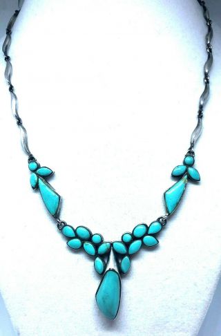 Vintage Signed 925 Sterling Silver & Turquoise Necklace