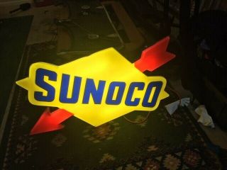 Large Sunoco Single - Sided Light - Up Vintage Service Station Sign With Arrow Logo