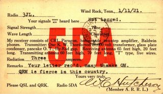 5da Wc Hutchesoy Wind Rock,  Tennessee 1921 Vintage Ham Radio Qsl Card