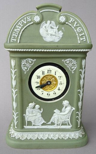 Antique Wedgwood Jasperware Clock Green Dip Mantel Clock (replaced Clockwork)