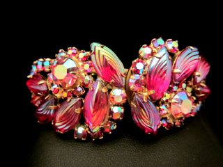 Rare Vintage Juliana D&e Goldtone Pink Glass Ab Rhinestone Clamper Bracelet M4