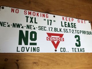 Vintage Conoco Continental Porcelain Oil Lease Sign