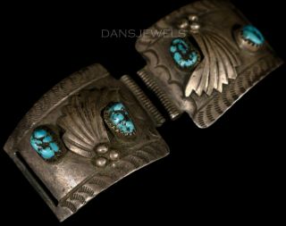 Old Pawn Navajo Vintage Turquoise & Sterling Silver Watch Tips By H D Yazzie