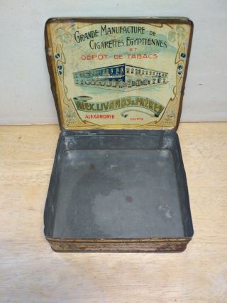 Greek Vintage Rare Tin Litho Empty Box Egyptian Cigarettes Alex - Livanos - Freres 11