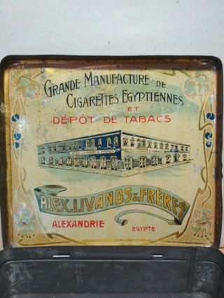 Greek Vintage Rare Tin Litho Empty Box Egyptian Cigarettes Alex - Livanos - Freres 12