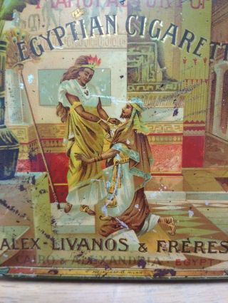 Greek Vintage Rare Tin Litho Empty Box Egyptian Cigarettes Alex - Livanos - Freres 2