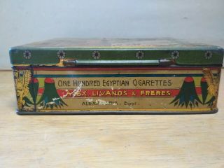 Greek Vintage Rare Tin Litho Empty Box Egyptian Cigarettes Alex - Livanos - Freres 7