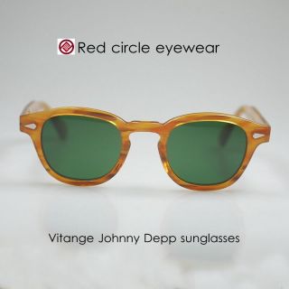 Retro Vintage Johnny Depp Sunglasses Mens Acetate Blonde Round Green Glass Lens