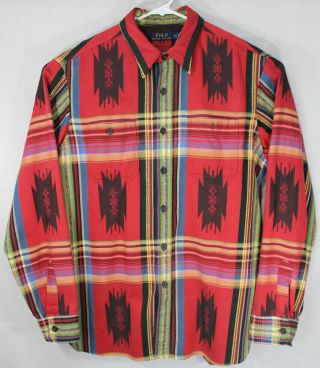 Vtg 90s Polo Ralph Lauren Mens Sz L Indian Point Aztec/southwestern Button Shirt