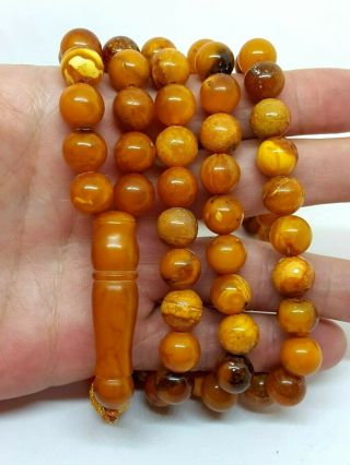 Antique Natural Baltic Amber Islamic 99 Prayer Beads Rosary Butterschotch 53,  62g