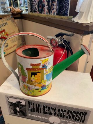 Vtg Tin Litho Metal Toy Can Play Garden Watering Can,  I Think It’s Ohio Art