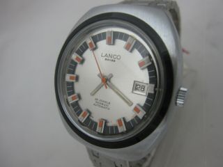 Nos Vintage St.  Steel Auto Lanco Swiss Mens Watch 1960 