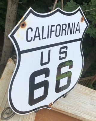 VINTAGE CALIFORNIA CA ROUTE 66 HIGHWAY PORCELAIN SIGN 2
