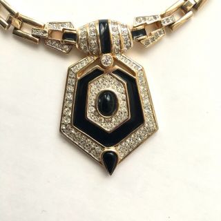 Vintage PANETTA Black Enamel And Rhinestone Art Deco Style Chain Necklace 2