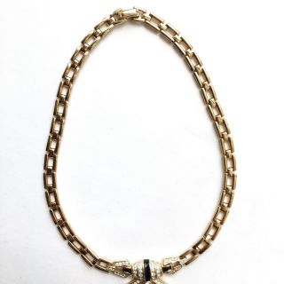 Vintage PANETTA Black Enamel And Rhinestone Art Deco Style Chain Necklace 4